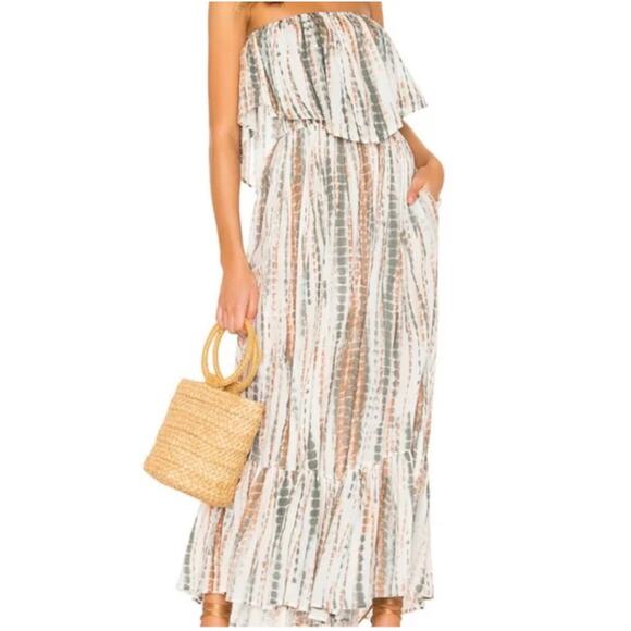 Free people Flowy Ruffle Strapless Tie Dye Jumpsuit Wide leg
